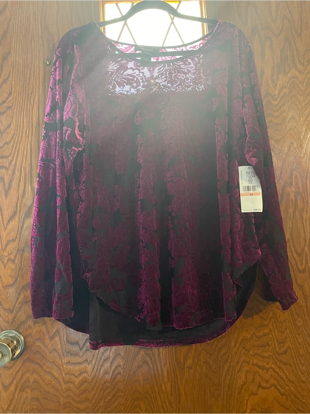Karen Kane Plum Velvet Burnout Long-Sleeve Top